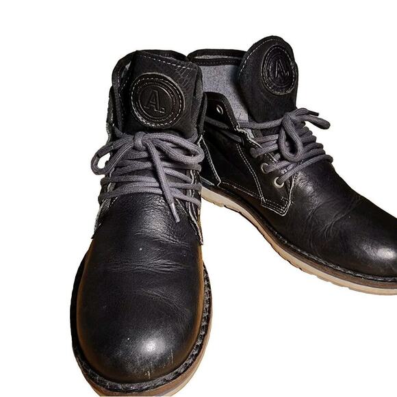 Aldo Mens Black Leather Round Toe Lace Up Ankle Combat Boots Mens Size 8 - Picture 3 of 8